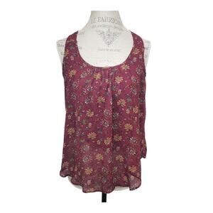 Ambiance Red Yellow White Floral Sleeveless Blouse Tank Top Shirt | Size Medium